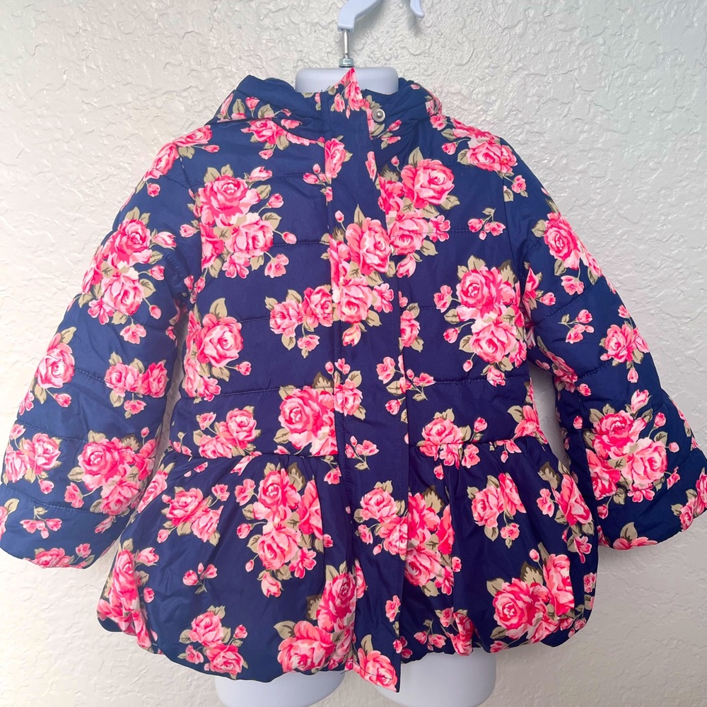 Winter roses puffer coat with fleece inside chest lining.